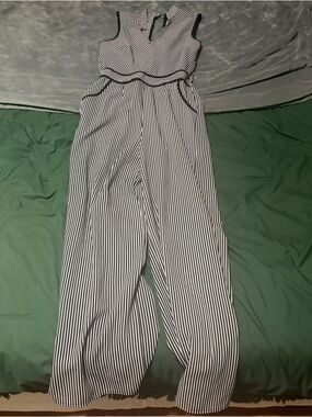 Monteau Black & White Vertical Stripe Jumpsuit small
